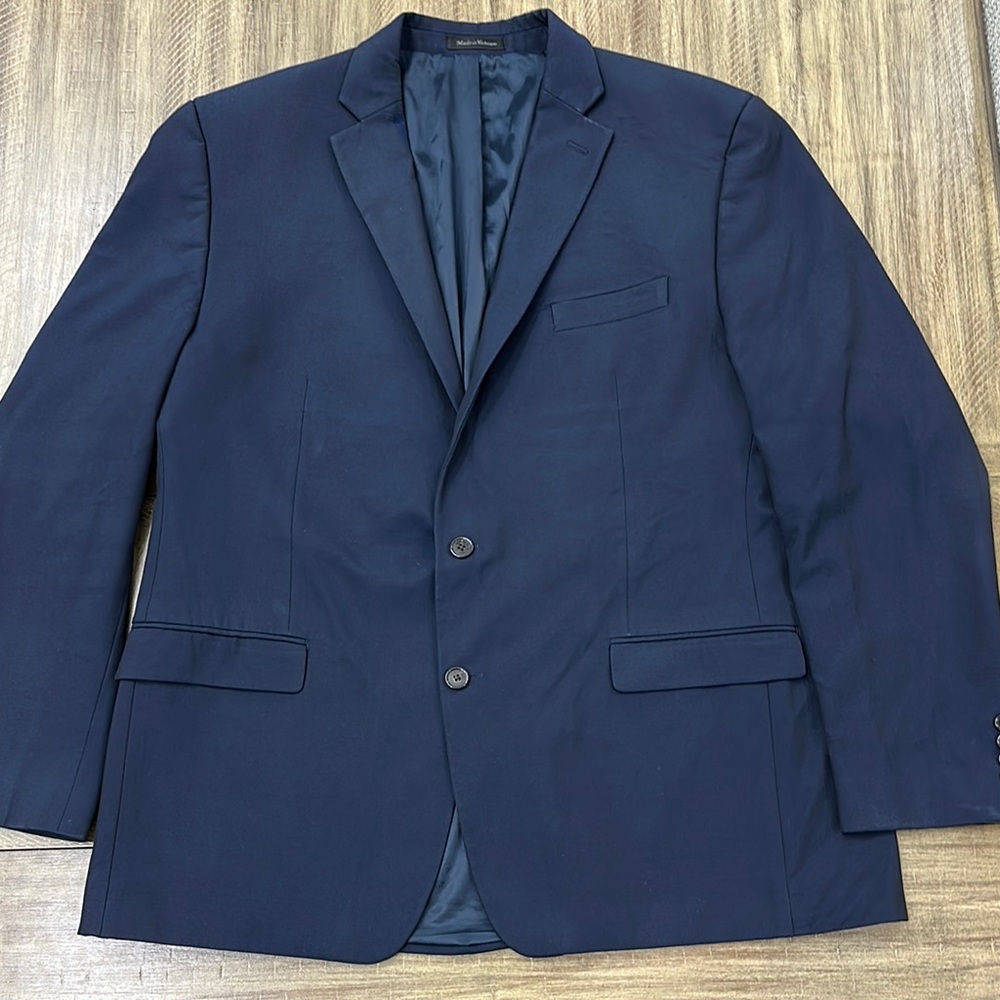 Chaps Blue Sport Coat with Notched Lapels and Dress Pants.